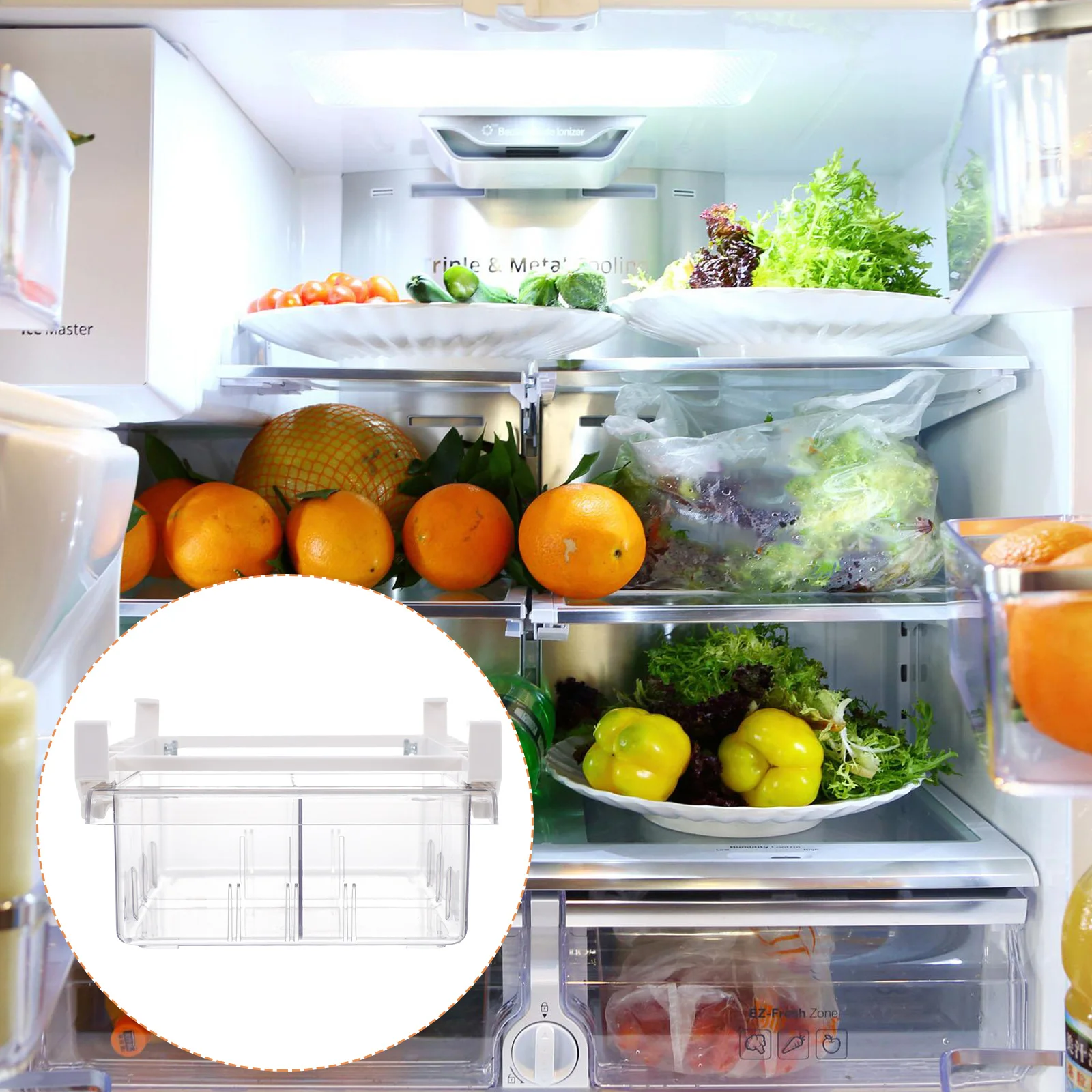 

1 pc Refrigerator Storage Box Large Capacity Pet Abs Iron Material Fridge Organizer Drawer Type Vegetable Fruit Preservation