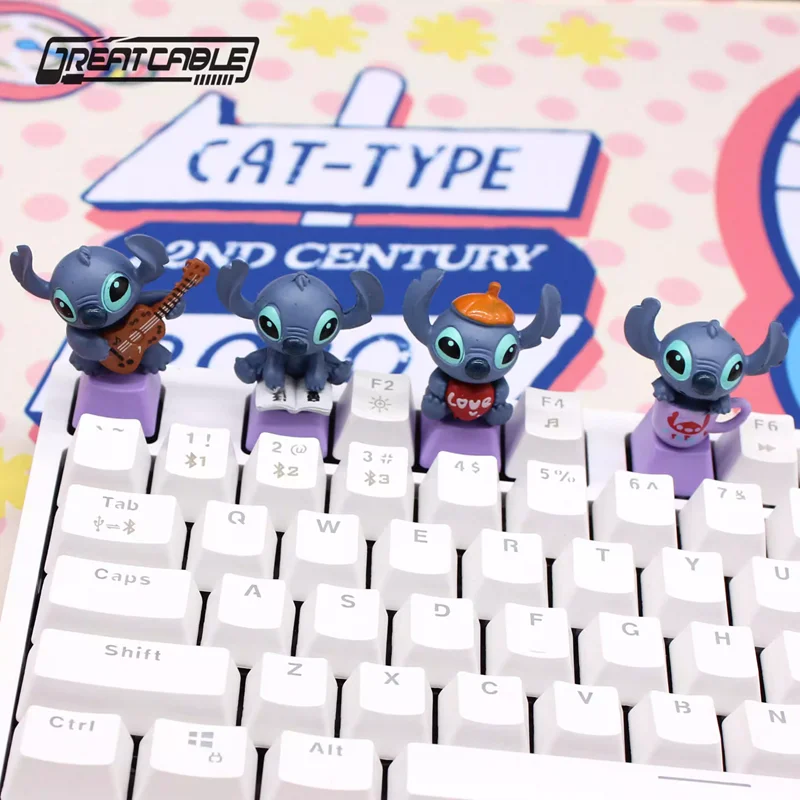 

Cartoon Stitch Resin Dolls Model Personalized Keycaps for Cross Axis Mechanical Keyboard 3D Cute Anime Gamer Student R4 Key Caps