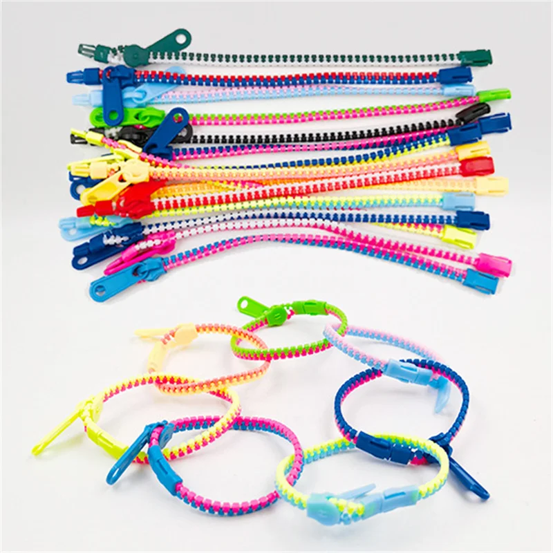 10Pcs Candy Two-color Zipper Chain Bracelet Creative Plastic Toys For Children Kids Toys Anti-stress Toys Fashion Decorations