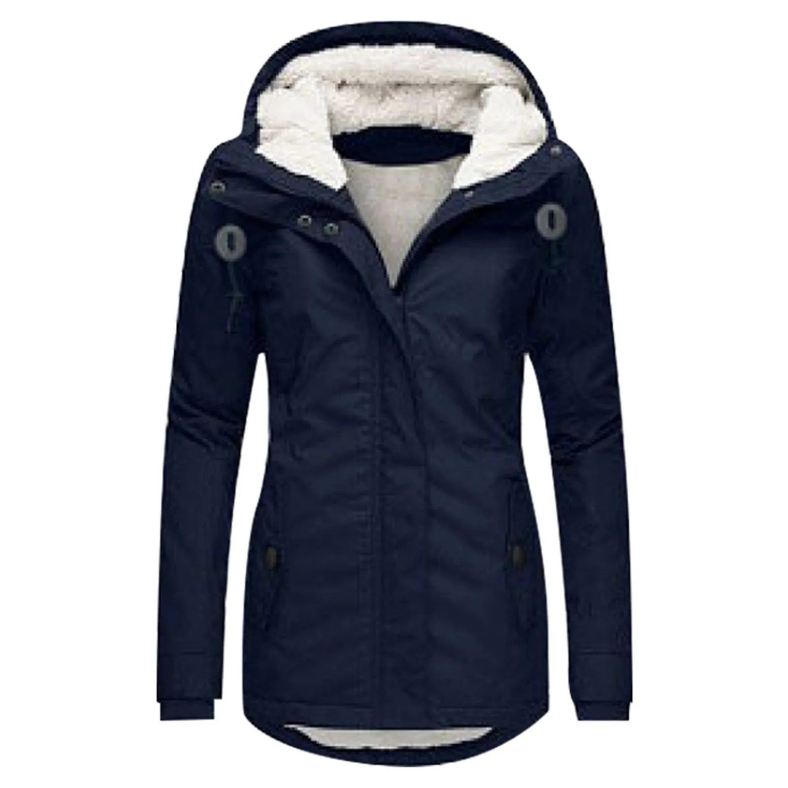 Mode dames winterjas Warme winter Effen pluche verdikte lange jas Outdoor wandelen Winddichte parka met capuchon