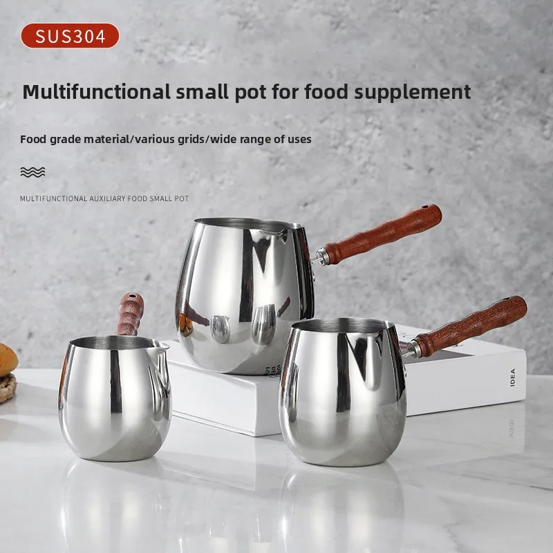 

304 stainless steel hot oil baby food pot, milk pot, long handle, household mini oil-pouring pot,Coffee Pot