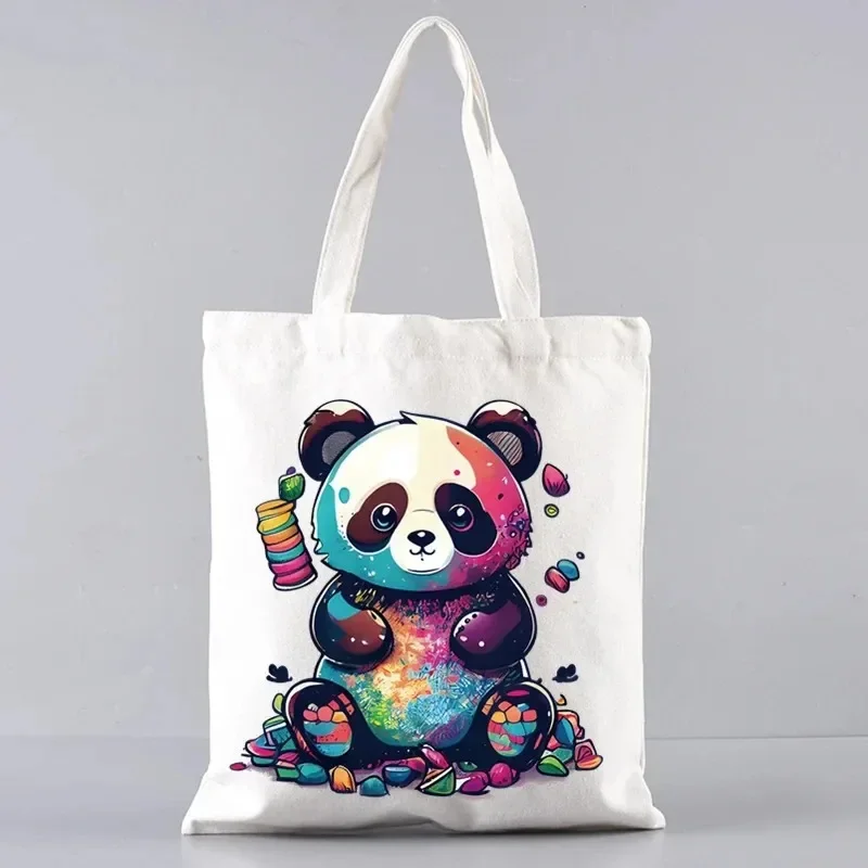 Cute Panda Ladies Handbag  Fashion Canvas Shoulder Bag Eco-friendly Large Capacity Women Travel Shopping Bag Wallet