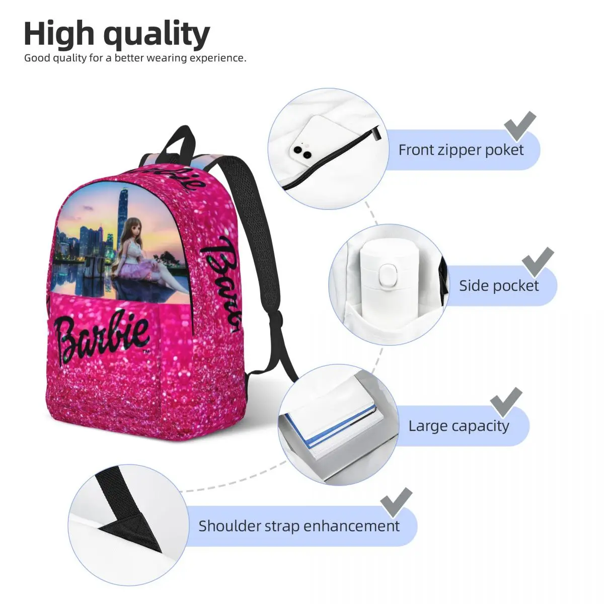 Daily Barbie City Kindergarten Bag Weekend Picnic Retro Washable Sanrio Barbie Office Workers Backpack Birthday Gift