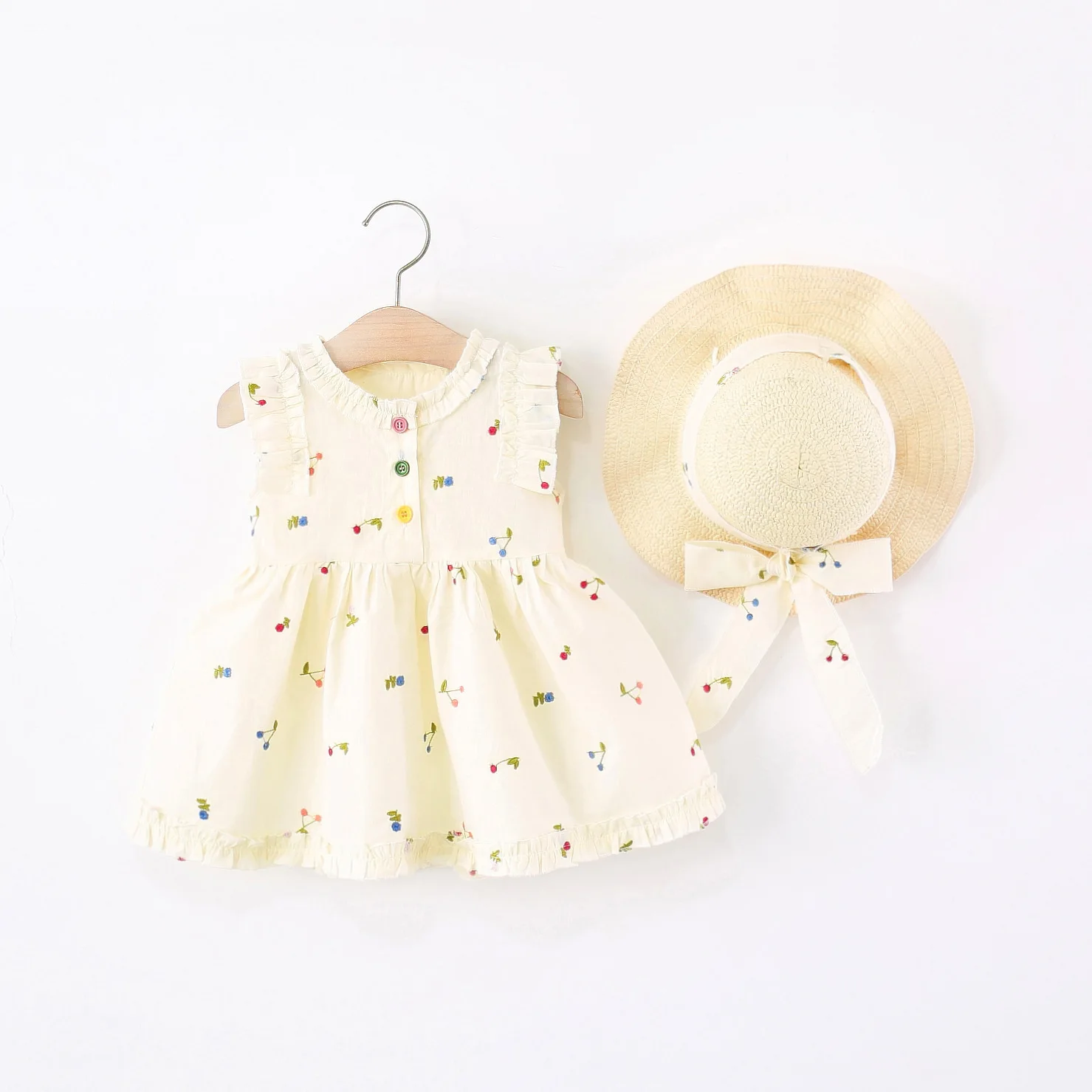

2-Piece Set Sweet Baby Girl Dress And Hat Flower Embroidery Princess Girl Dress Cotton Soft Fabric Baby Clothes Girl