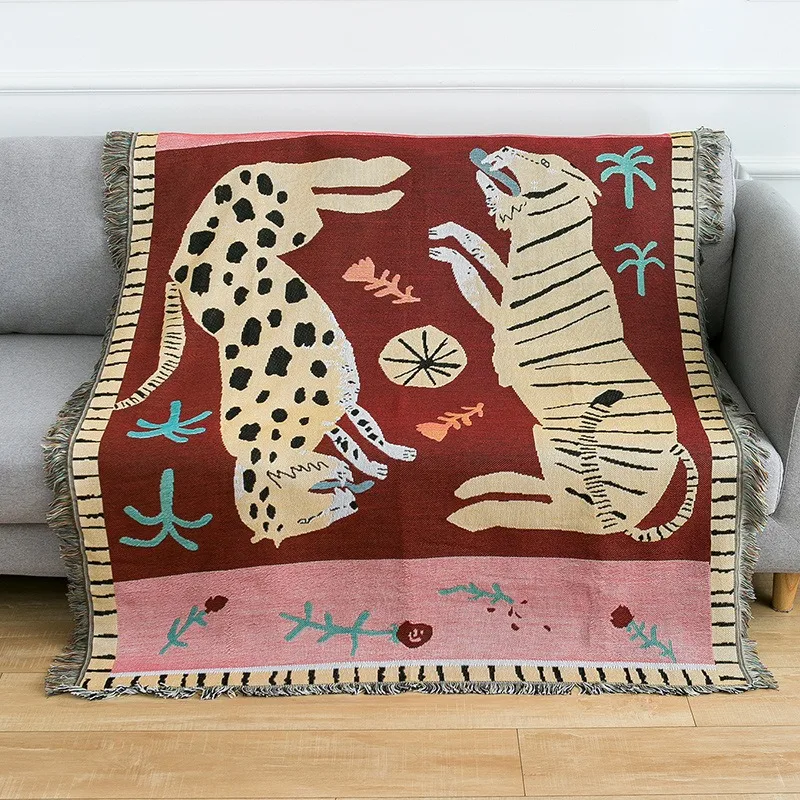 Vintage Leopard Woven Double Sided Blanket Bohemian Sofa Bed Throw Blanket Ourdoor Camping Travel Beach Picnic Blankets Tapestry