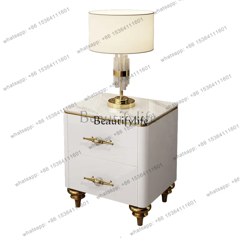 FG10*Postmodern light luxury corner table simple side cabinet living room with drawers marble small square edge coffee table