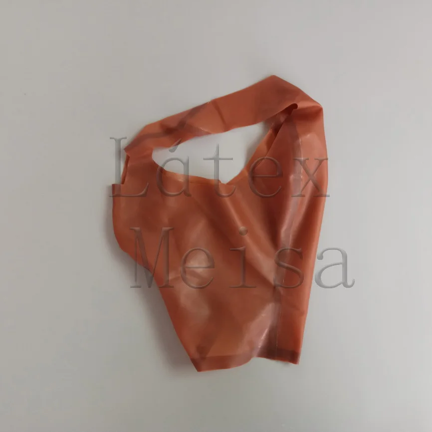

Transparent brown Zentai Latex hoods open forehead eye nose and mouth without zipper for adults