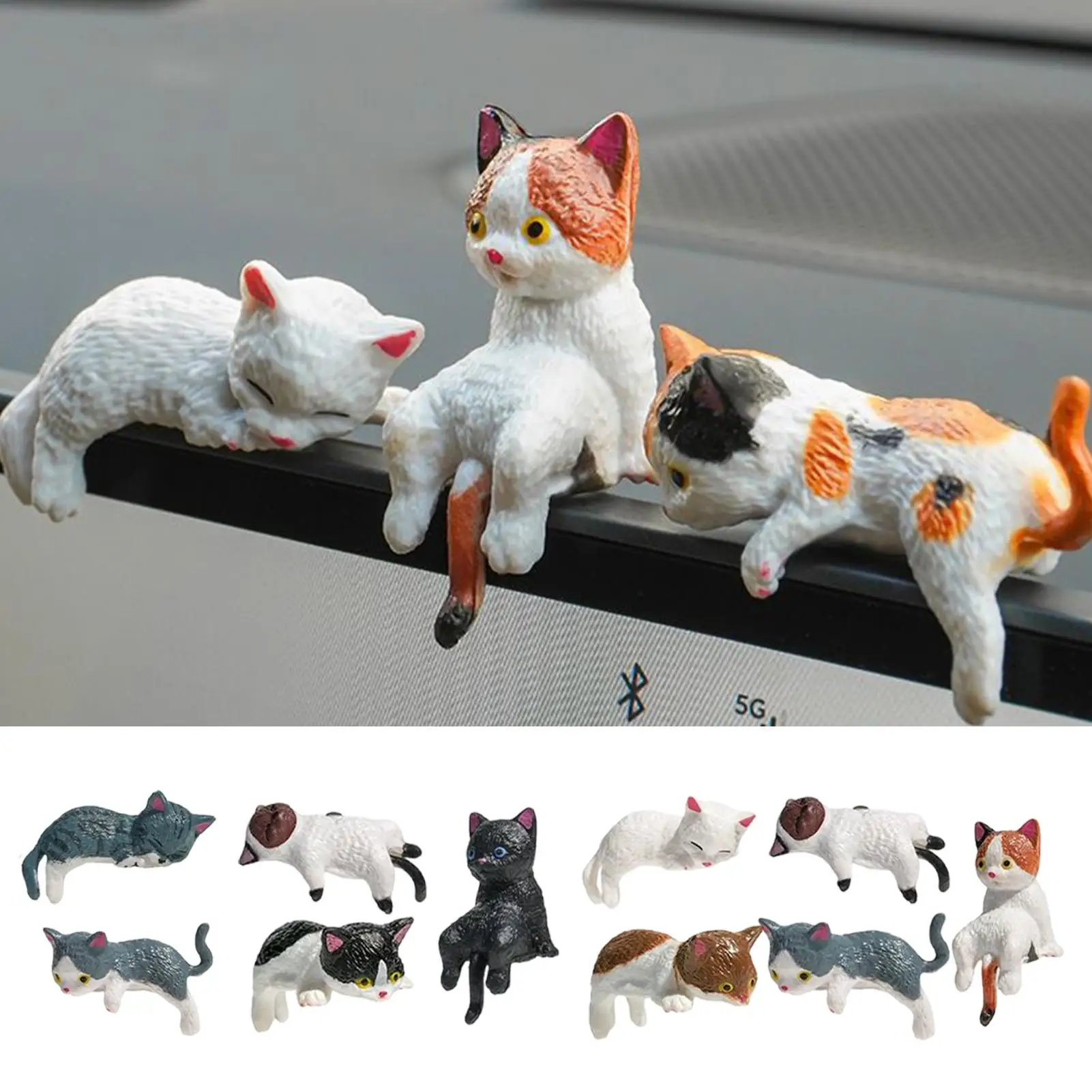 5pcs Adorable Kitten Figurines Cat Computer Monitor Decorations Mini Feline Figurines Simulation Cartoon Cat Pet Model