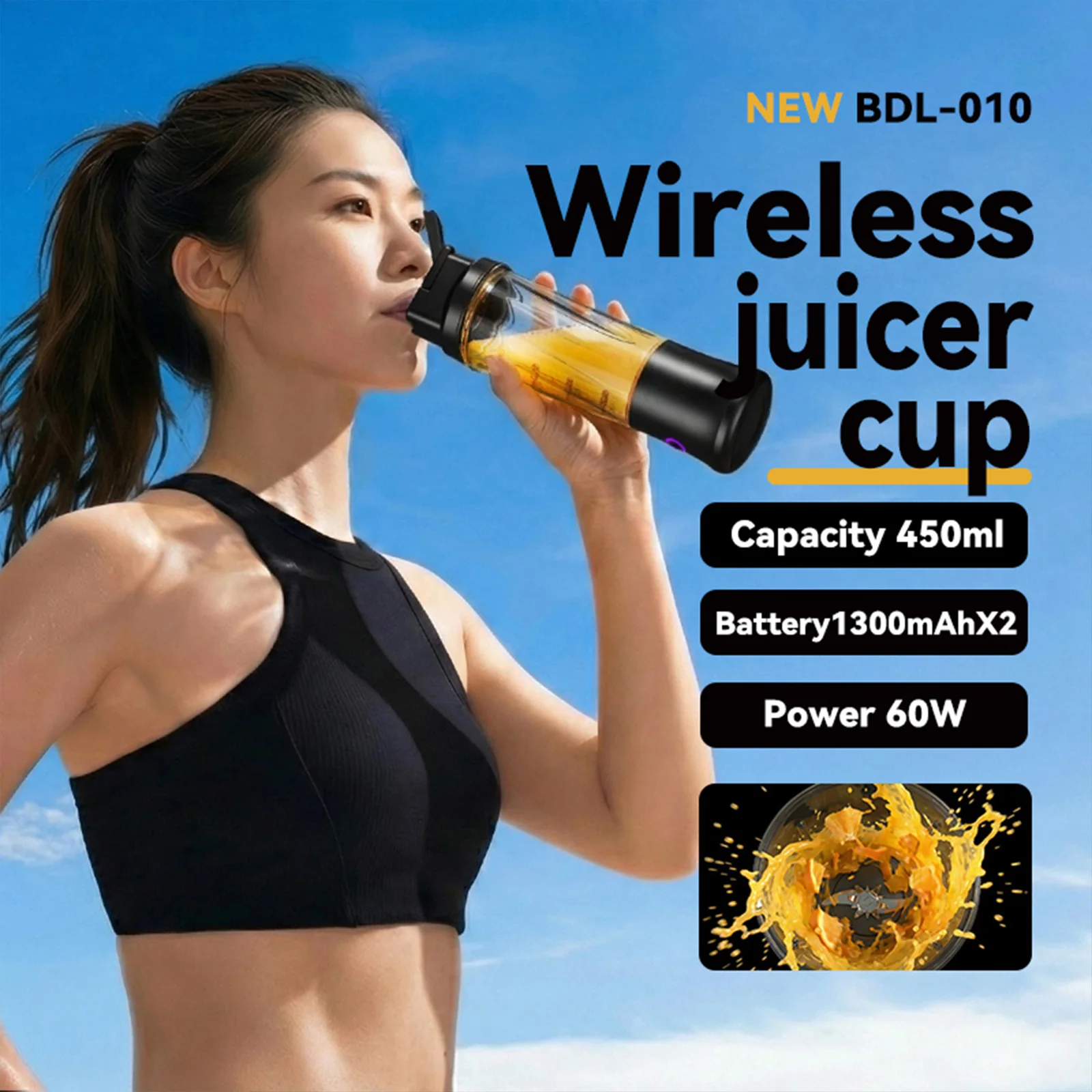 Portable Blender for Smoothies Juicing and Food Processing 450ML Cordless Personal Juicer Rechargeable for Kitchen Office Gym