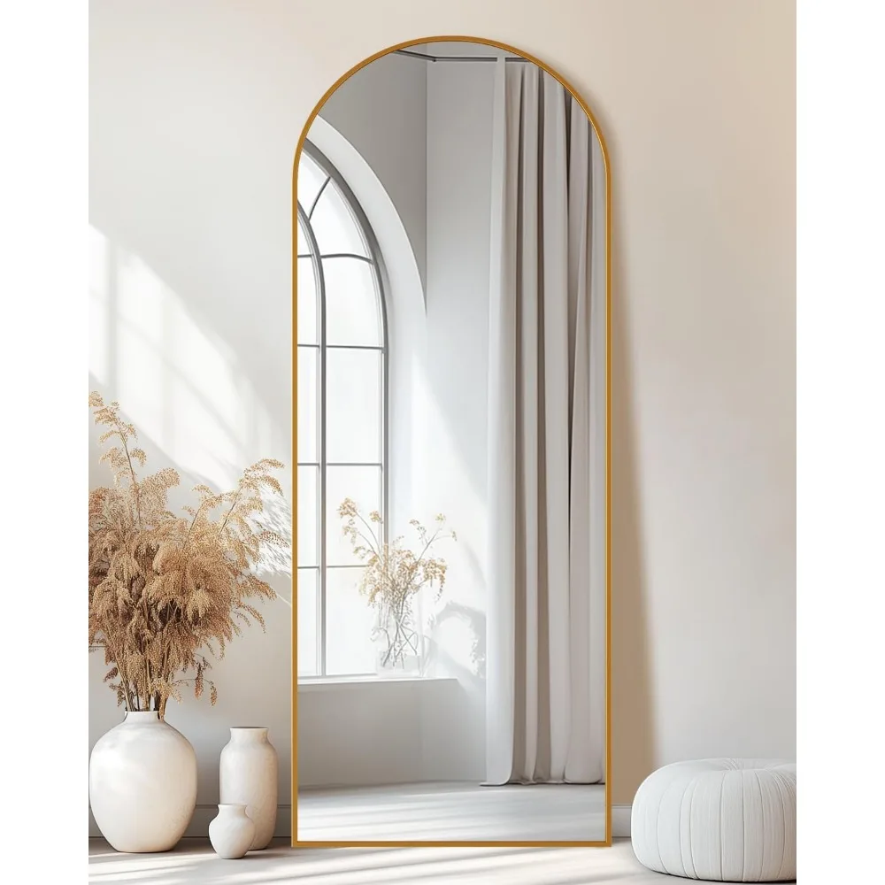 Miroir de sol pleine longueur doré avec support, 64 x 21 pouces, idéal pour la décoration de la chambre à coucher et du salon