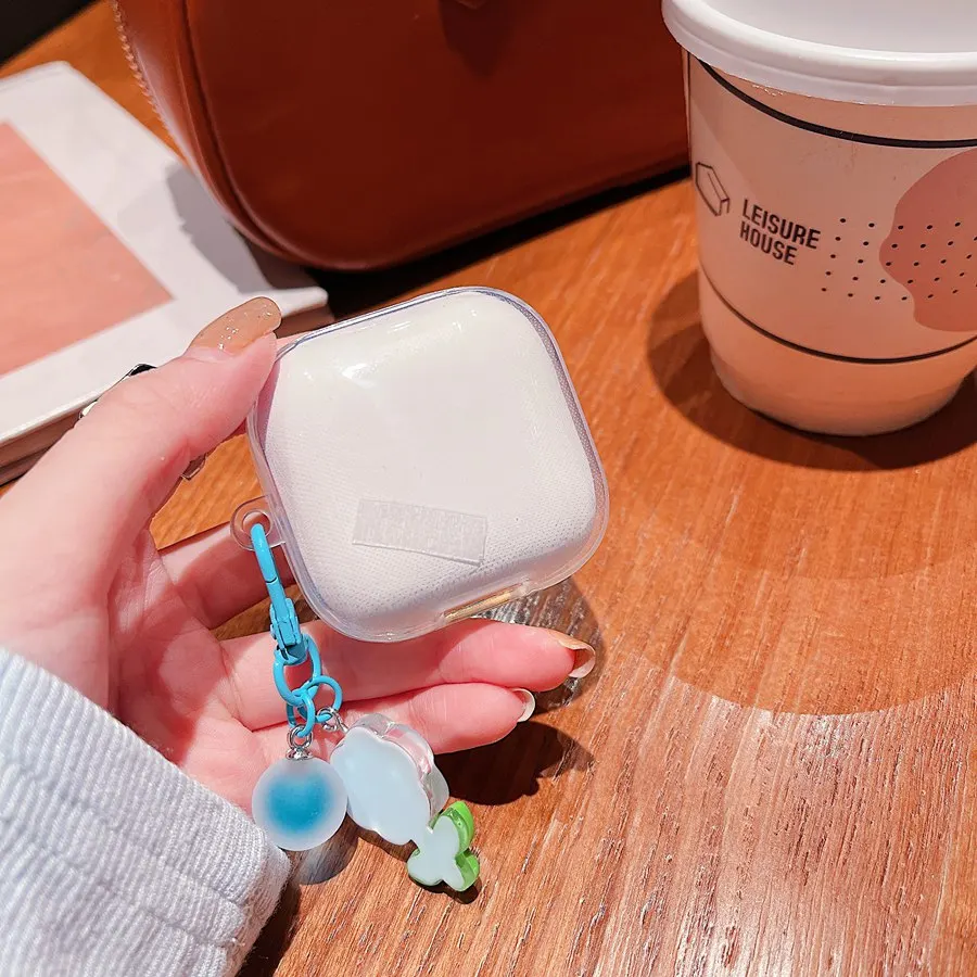 For Redmi Buds 5 / Buds 6s Cute Cartoon / Flower Keychain Silicone Transparent Earphone Cover for Xiaomi redmi buds 6 Cover