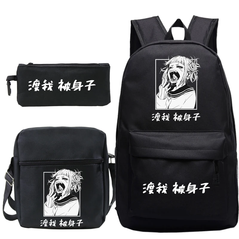 3pcs/set My Hero Academia Himiko Toga Kawaii School Bag Backpack for Girls Children Cartoon Manga Bookbag Back to School Bacpack