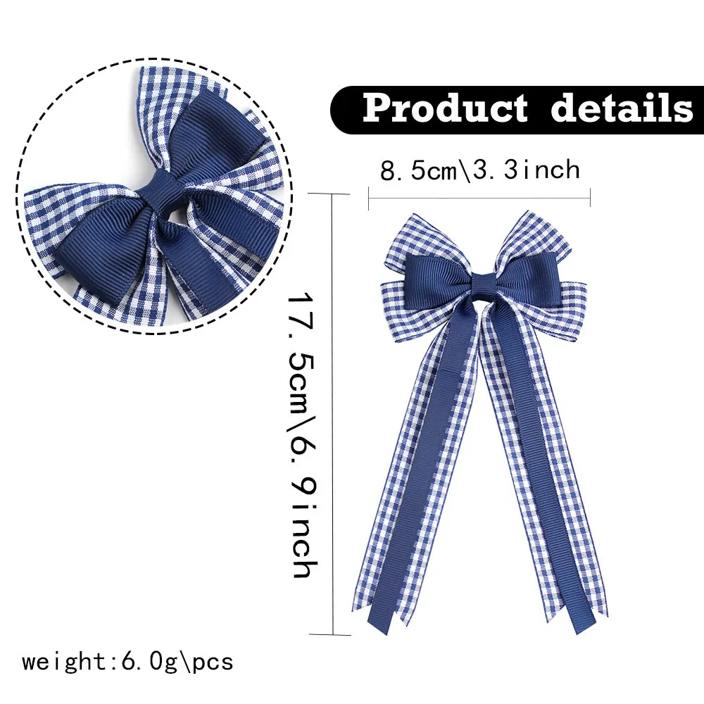 30pcs Tartan Bow Hair Clips 3.3 Inch Plaid Long Tassel Barrettes College Style Hairpins for Girls Bulk Headwear for Kids