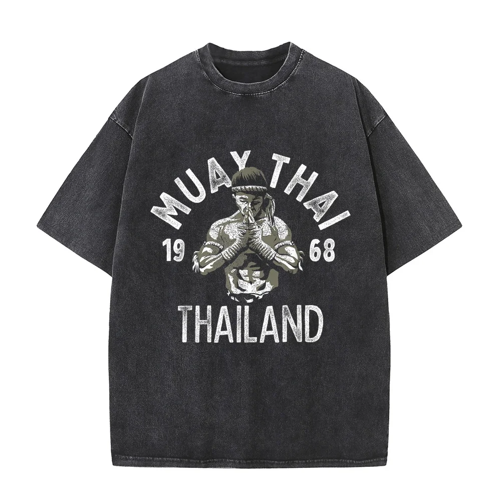 Muay Thai Thailand Vintage Tiger Fighter Training Gift T-Shirt Camisa Masculina Men's Clothing Women's Graphic T Shirt Short