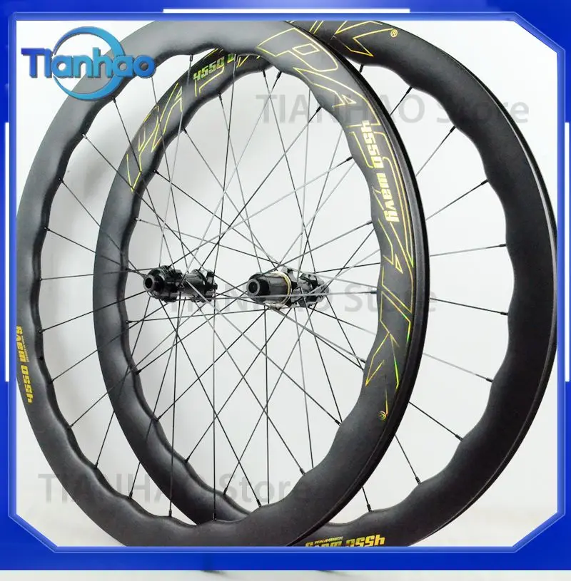 Carbon Fiber Gravel Wheelset for 700C Bikes with Dual Disc Brakes Wave Rim DT Star Ratchet 54T Straight Pull Aerodynamic