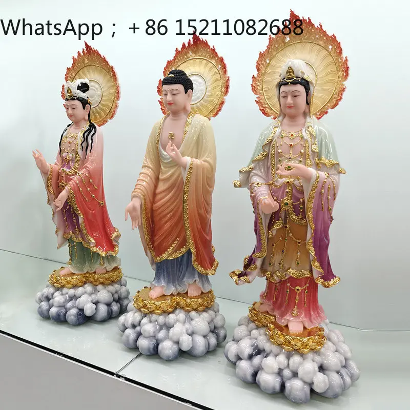 SCY white marble Western three sages standing statue of Amitabha Buddha statue Guanyin Bodhisattva home offering ornament