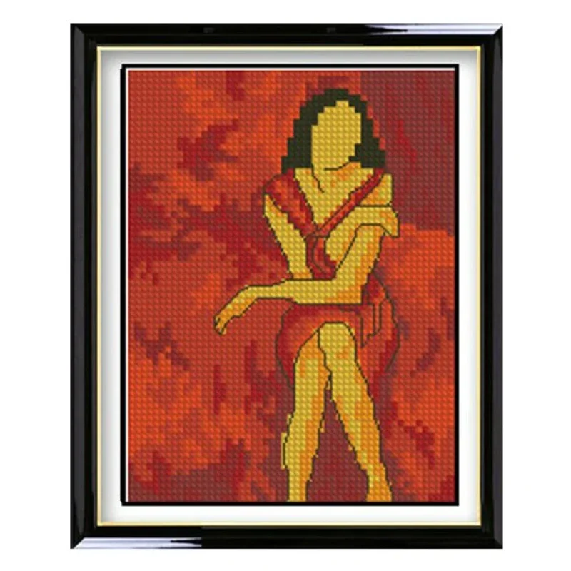 Amishop Gold Collection Beautiful Counted Cross Stitch Kit Portrait Of Woman In Red Dress Girl Lady Rto