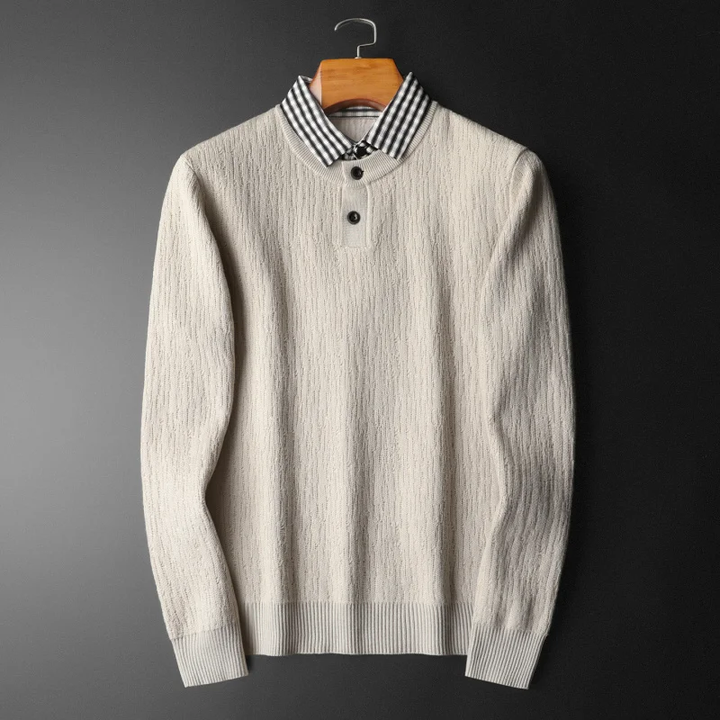 

Casual Long Sve Men's Knitted Wool irt Collar Sweater Faionable Urban Sle Autumn Winter Warm Anti-Static Straight Cut