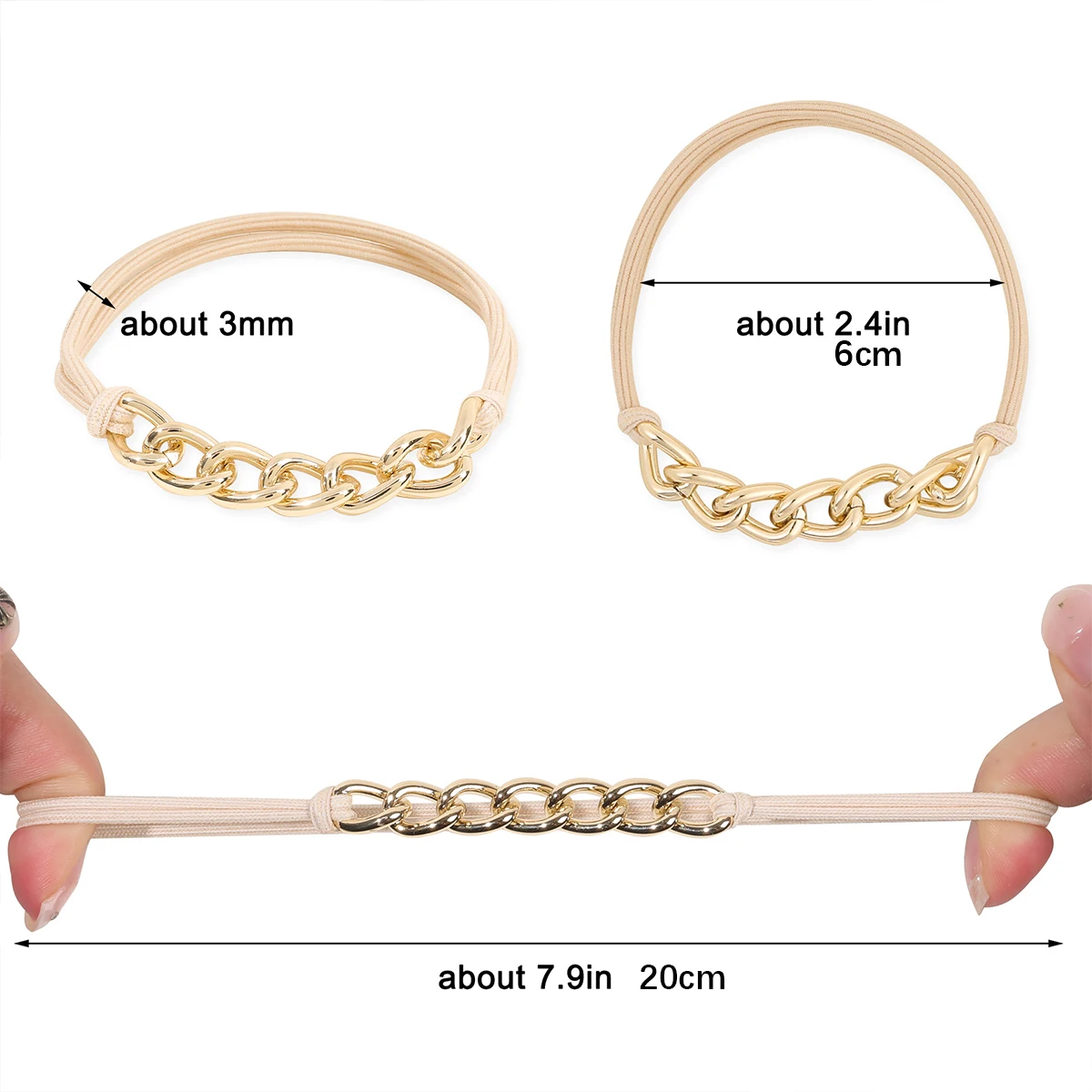 3pcs fashion metal chain rubber band high quality electroplated alloy hair rope hair band bracelet bracelet head rope