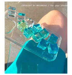 3D Blue Ice Cube Transparent Phone Case for iPhone 15 Pro Max 14 Plus 13 12 11 Xsmax Fashion Couple Phone Protection Back Cover