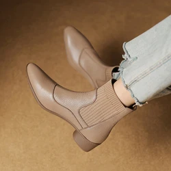 2025 Autumn High Heel Women Boots Genuine Leather Ankle Boots Modern Boots Round Toe Leather Shoes Western Chelsea Ladies Shoes