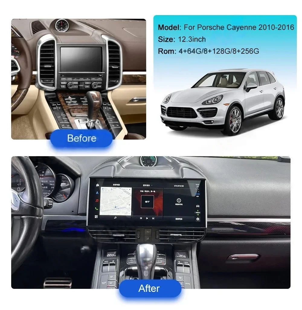 12.3inch Car Multimedia Video Player For Porsche Cayenne 2010-2016 GPS Navigation Android 14 Radio Stereo Carplay 4G Auto Unit