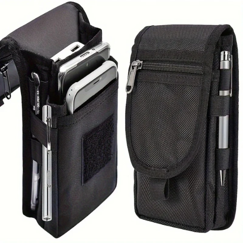 Outdoor Leisure Nylon Waterproof Waist Bag for Mobile Phone with Three-layer Compartment Design and Pen Storage Pocket for Bag