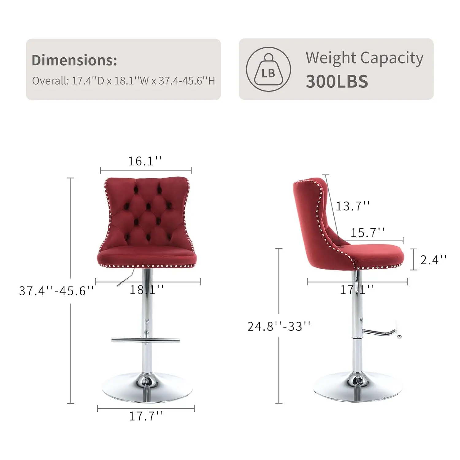 Velvet Swivel Bar Stools Set of 6, Adjustable Counter Height Tufted Back Metal Base Kitchen Dining Chairs, Customized - view 3