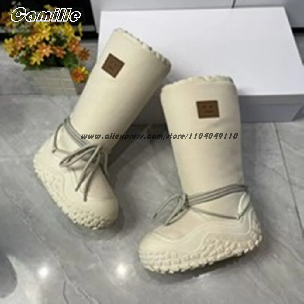 

Solid Front Lace Up Non-Slip Knee High Snow Boots 2025 Winter NEW Fashion Casual Lady Keep Warm Boots Round Toe Platform Boots