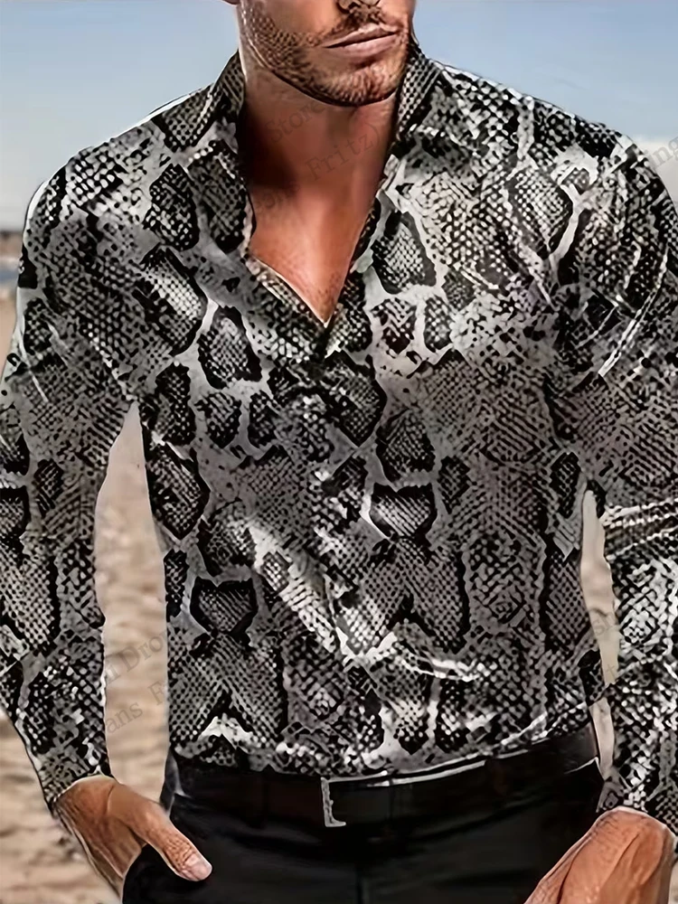 Mens Casual Long Sleeve Snake Shirt Leopard Snakeskin 3d Print Lapel Shirt Men Women Fashion Comfortable Button Up Blouse Social
