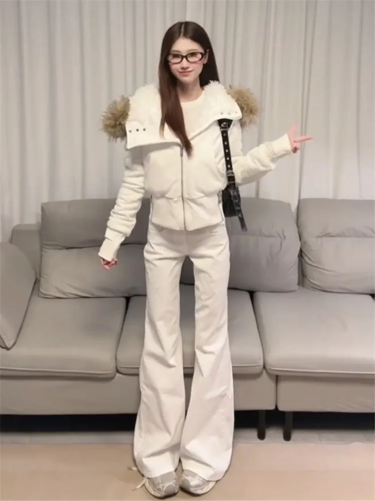 

Extended Length Loose Fit Slimming White Flared Jeans Women Tall Size Low Waist Spicy American Vibe Wide Leg Pants