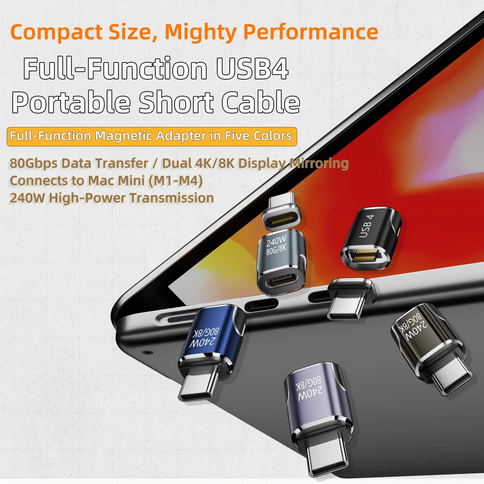 USB4.0 Thunderbolt4/3 Magnetic USB C To Type-C 240W 80Gbps Fast Charging Magnet Charge Converter Cable 8K@60Hz OTG USB C Adapter