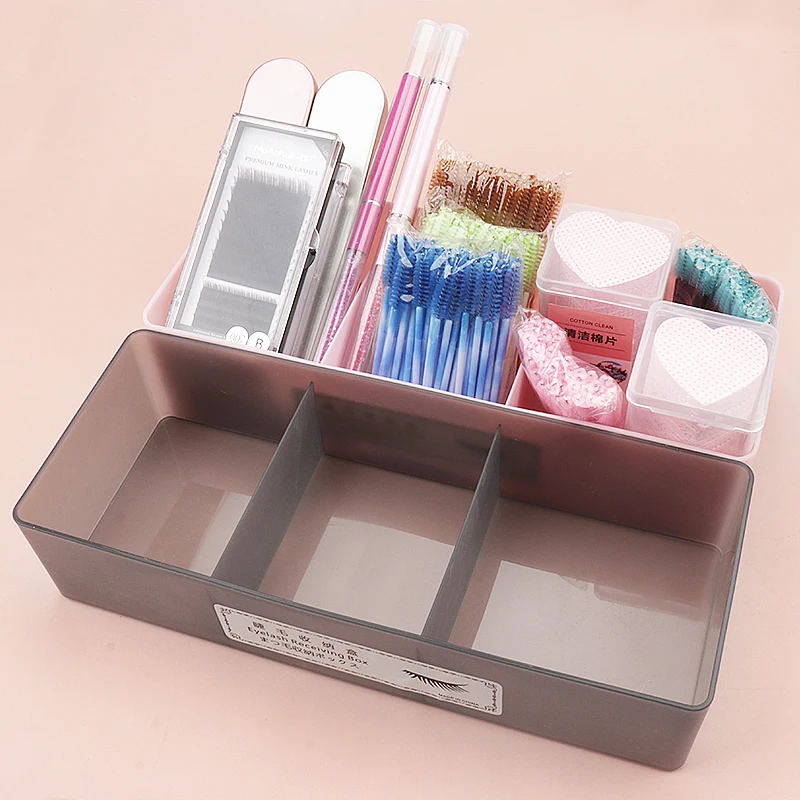 Boîte de rangement pour faux-cils, 1 pièce, 3 grilles, outils de stockage pour cils, colle, pincettes, T1, cosmétiques de bureau