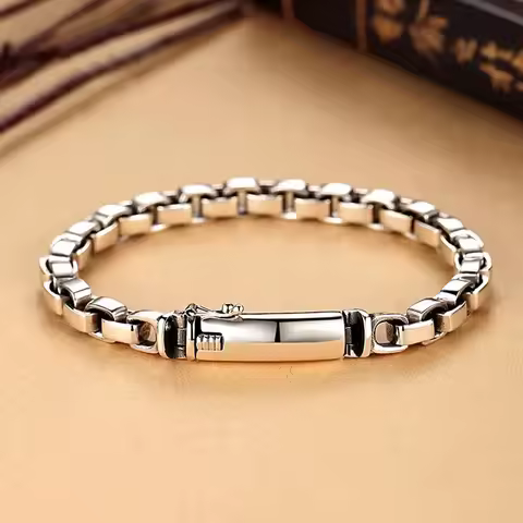 New Silver Color Trendy Glossy Men's and Women's Bracelets with Punk Style Square Ring Buckle Simple and Trendy Accessories