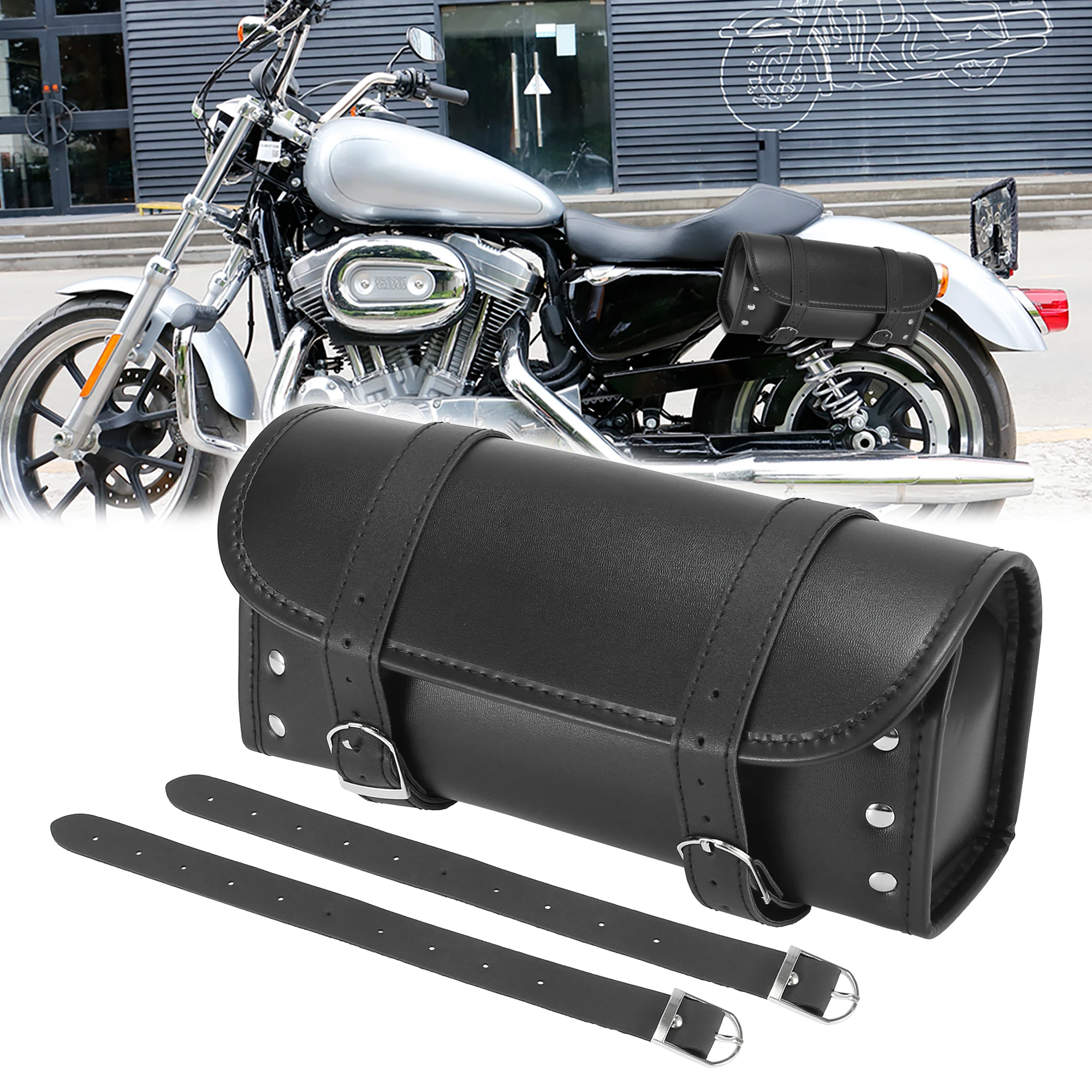 

Motoforti Motorcycle Handlebar Tool Bag Cycling Fork Pouch Saddlebag Bag Pouch Waterproof Faux Leather 30.2x14.8x10cm