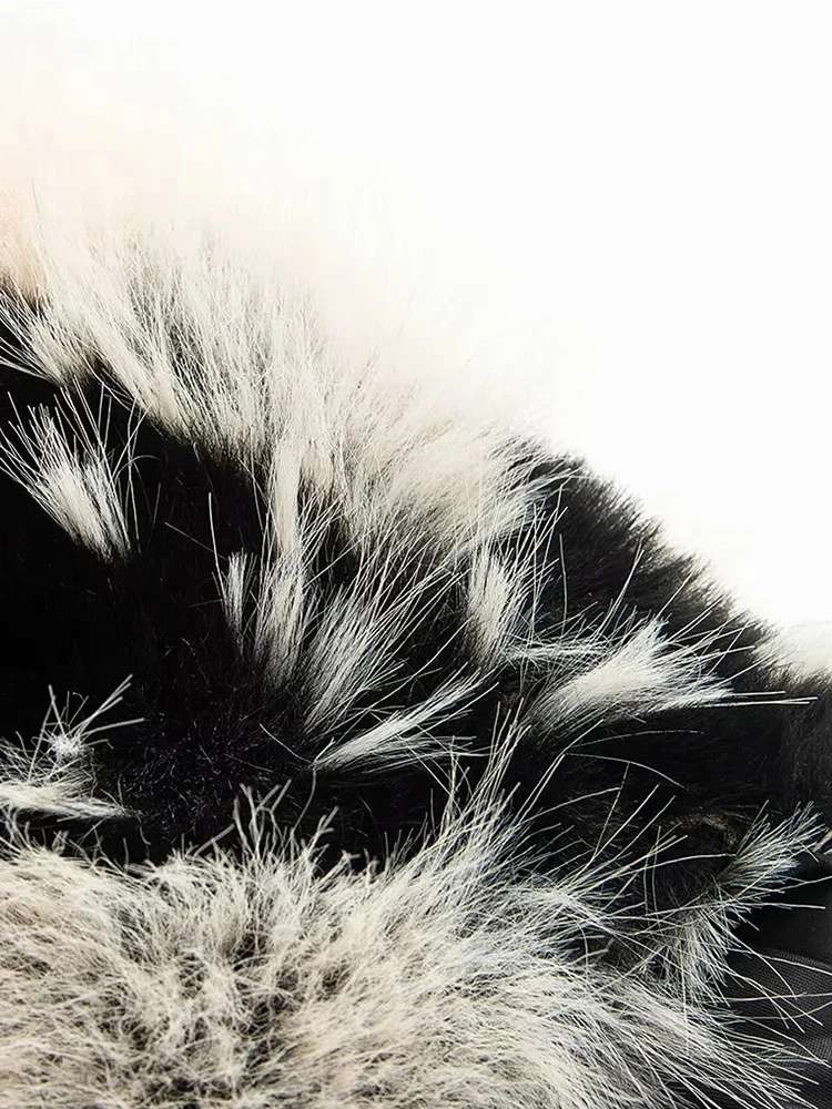 Women New Stylish Contrast Faux Fur Women Coat Elegant O-neck Single Breasted Full Sleeve Female Coats Winter Chic Lady Jacket