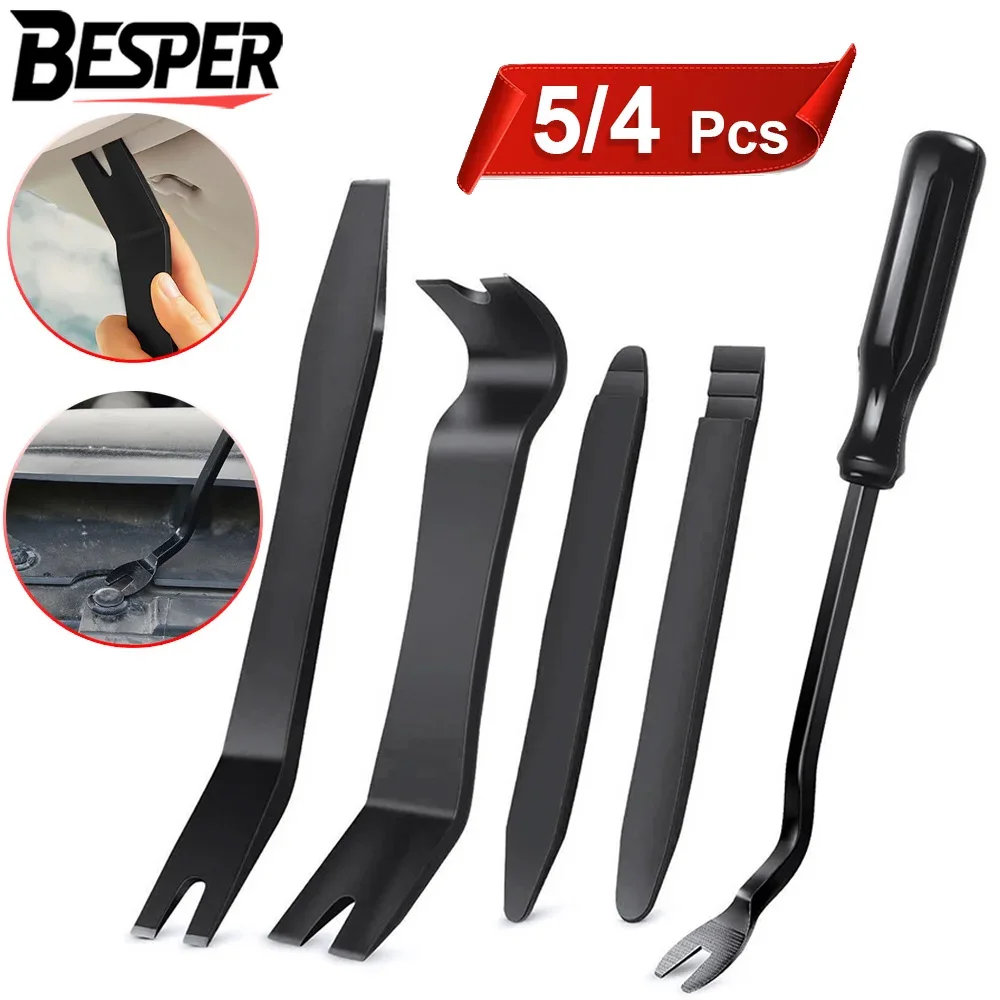 5/4 pces kit de remoção de guarnição interior do carro, ferramentas de alavanca de remoção sem riscos para painel da porta, painel de clipe do carro & painel de áudio desmontar