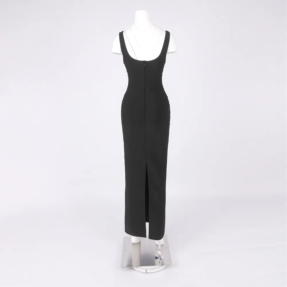 Stilvolles schwarzes Maxikleid mit Pailletten und Trägern, rückenfrei, ausgehöhlt, lange Kleider für Hochzeit, Gast, Geburtstag, Party, Abend, Abendessen, Datum