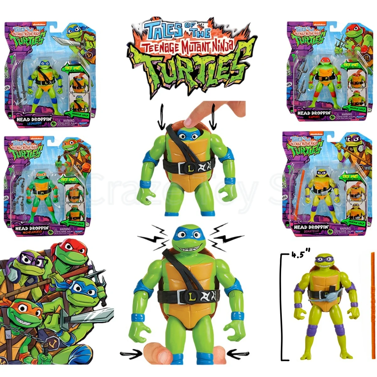 

PlayMates Classic Action Figure Head Droppin Turtles Leonardo Raphael Michaelangelo Donatello Playmates TMNT Figures Model Toys