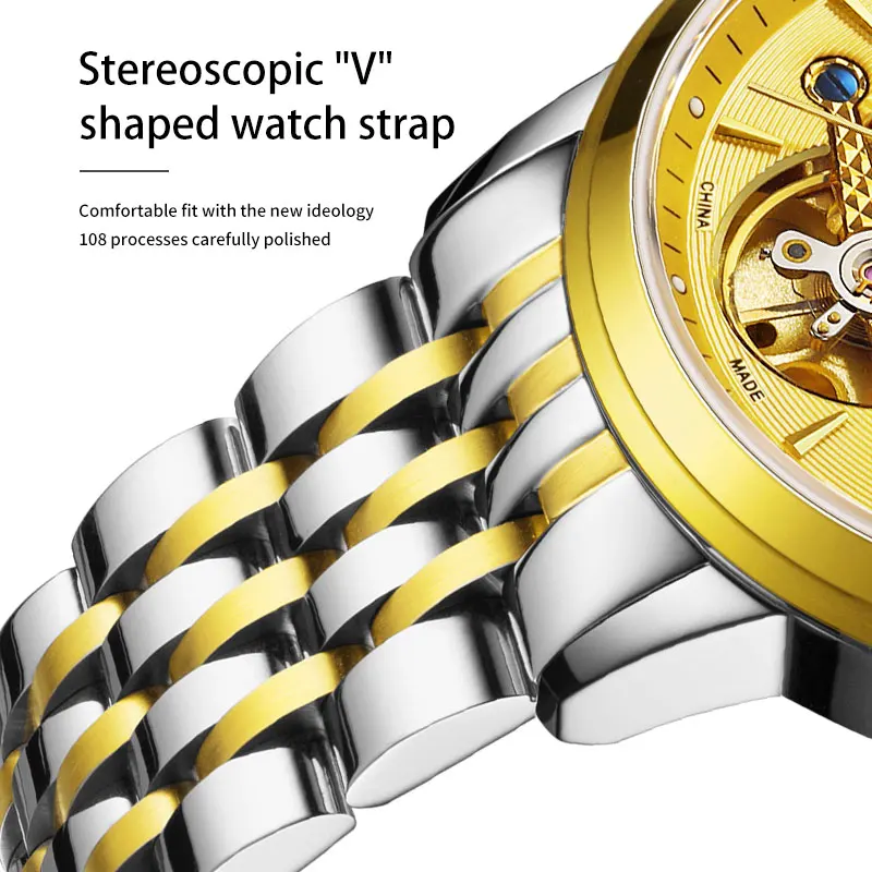 شنغهاي دولاب الموازنة سلسلة ساعة ميكانيكية للرجال الأعمال فستان ساعة الياقوت الزجاج مضيئة الأيدي التقويم عرض SH6008