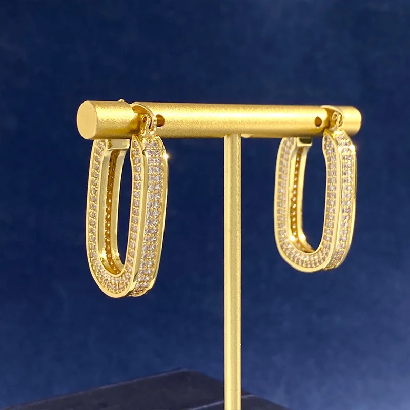 Luxury Shiny 925 Sterling Silver Inlaid With Full of Diamonds U-Shaped Hoop Earrings for Women Fashion High-end Brand Jewelry