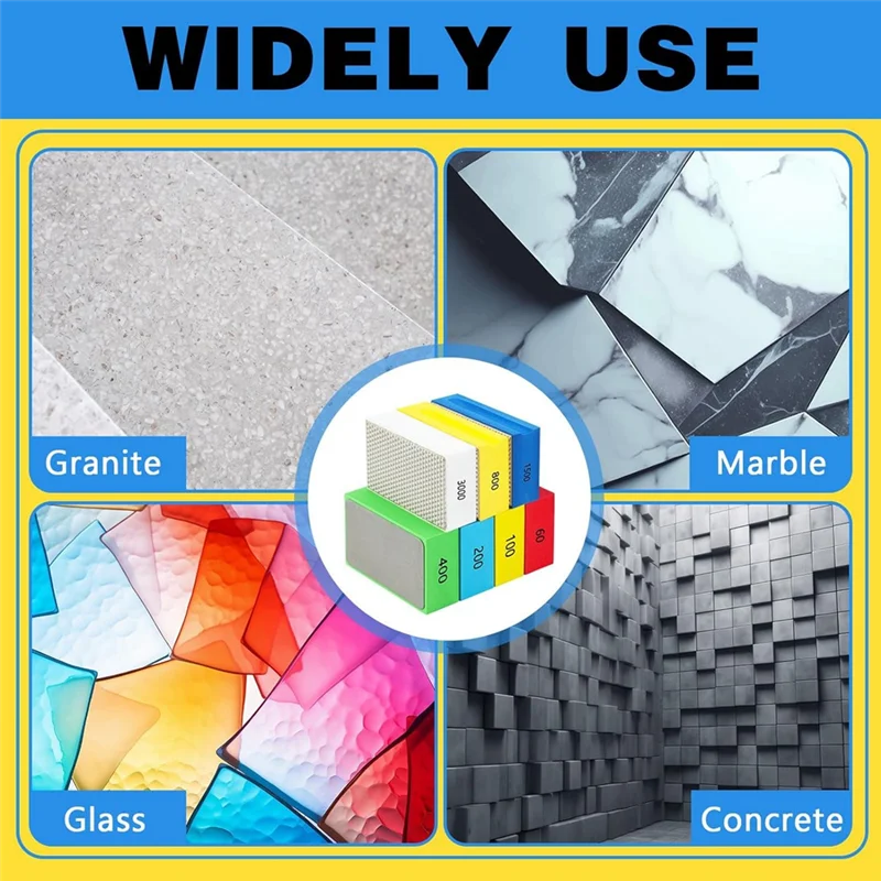 AC88-7 Pcs Diamond Hand Polishing Pads 60/100/200/400/800/1500/3000 Grit Diamond Sanding Pads Wet And Dry Sanding Block