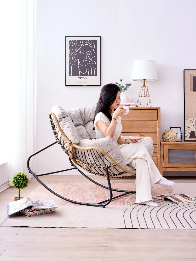 Living room, luxurious balcony, home, leisure, lazy sofa, lounge chair, net, rattan woven rocking chair