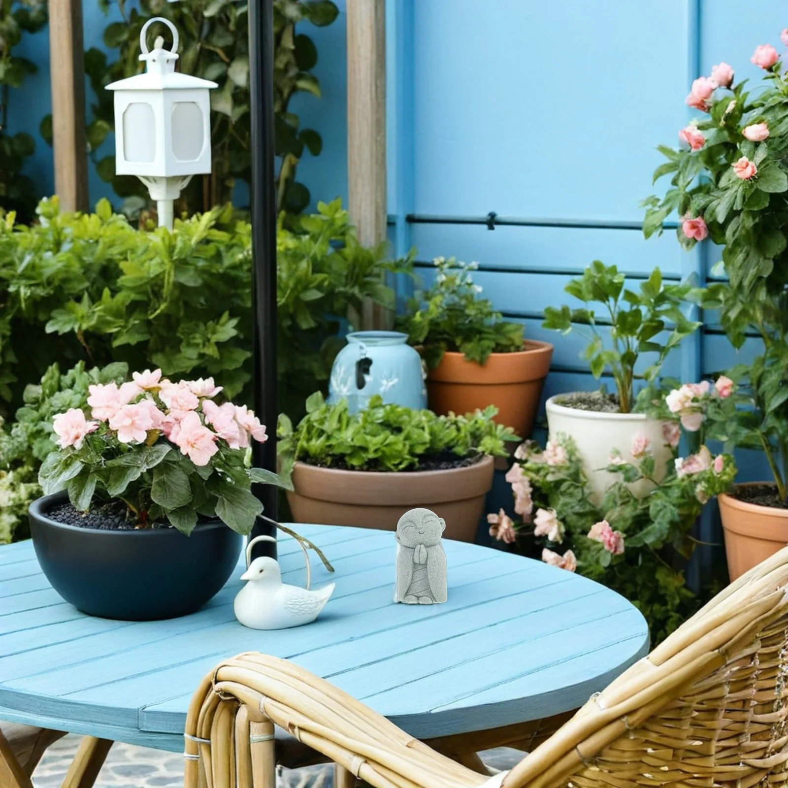 2 قطعة الحجر الرملي الياباني جيزو بوذا تمثال يبتسم الراهب زن حديقة التأمل ديكور المنزل فنغ شوي الثروة حلية