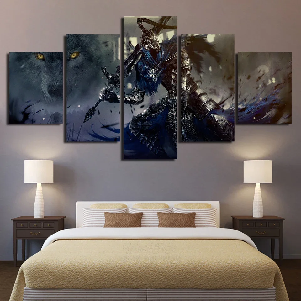 5Panel Warrior Gamer Modular Posters Canvas Wall Art Pictures Decoration Living Room Accessories Home Decor Paintings