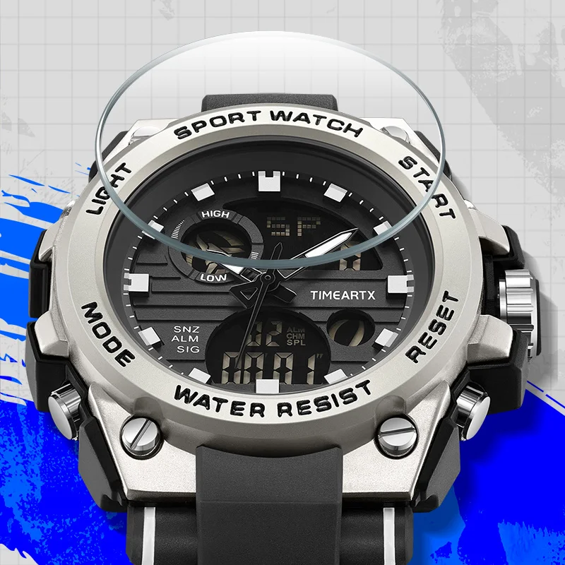 TIMEARTX 5100 الفاخرة مضيئة ساعة رقمية إنذار ABS المواد حالة الرجال الموضة في الهواء الطلق إضاءة مقاومة للماء ساعة رياضية إلكترونية