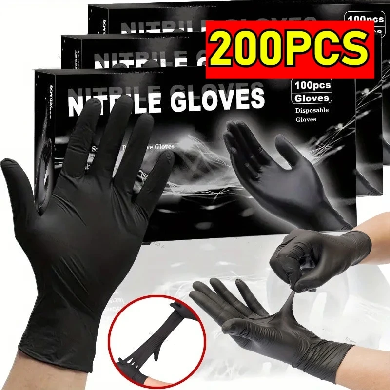 100-200PCS Black Nitrile Gloves Disposable Powder Free Household Cleaning Gloves for Kitchen Beauty Salon Tattoo Working Gloves