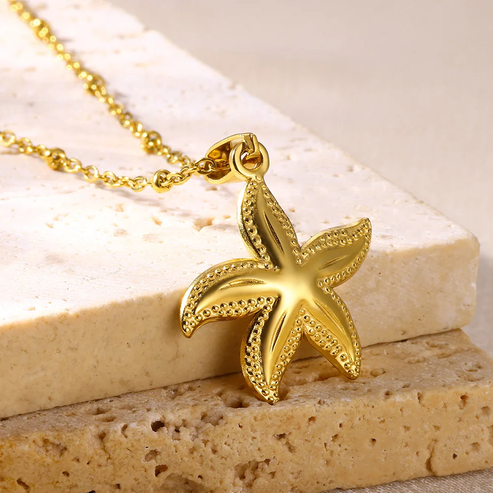 New Shell Starfish Conch Pendant Necklace for Women Gold Color Seaside Necklaces Stainless Steel Jewelry Summer Beach Gifts