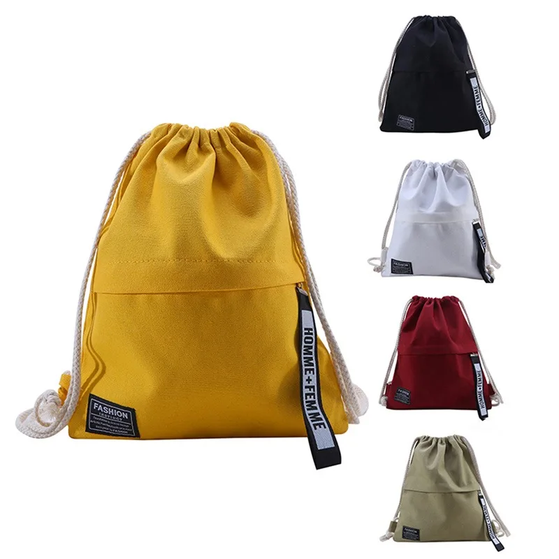 Canvas Drawstring Backpack Fashion School Gym Drawstring Bag Casual String Knapsack School Back Pack For Teenager Women