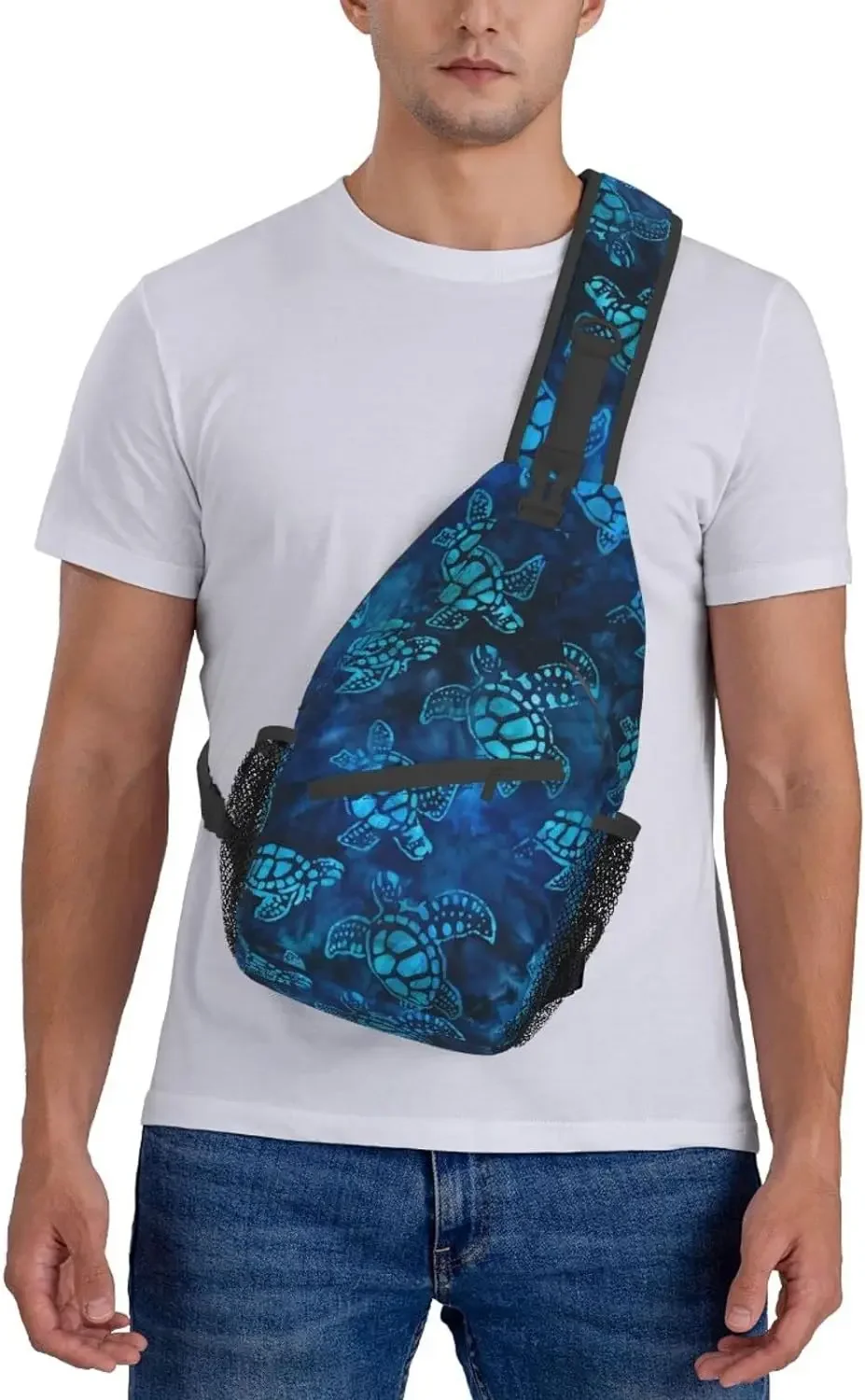 Sea Turtle Sling Bag Crossbody Backpack for Men Women Watercolor Blue   Nautical Coastal  Animal Underwater